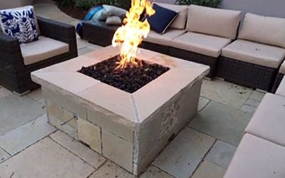 Stone Universe Paver Ashlar patio and dimensional stone gas fire pit in Boulder
