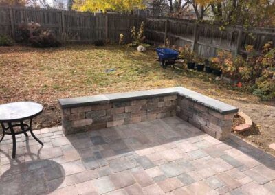 Bogert pavers are used to create a patio bench at this Longmont, CO, home