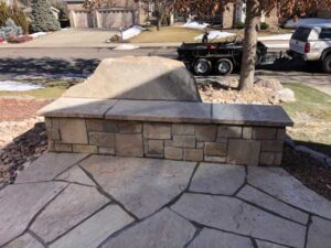 Colorado Buff sandstone used for patio bench in Erie, CO.