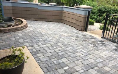 Grey pavers create outdoor living space in Lafayette, CO